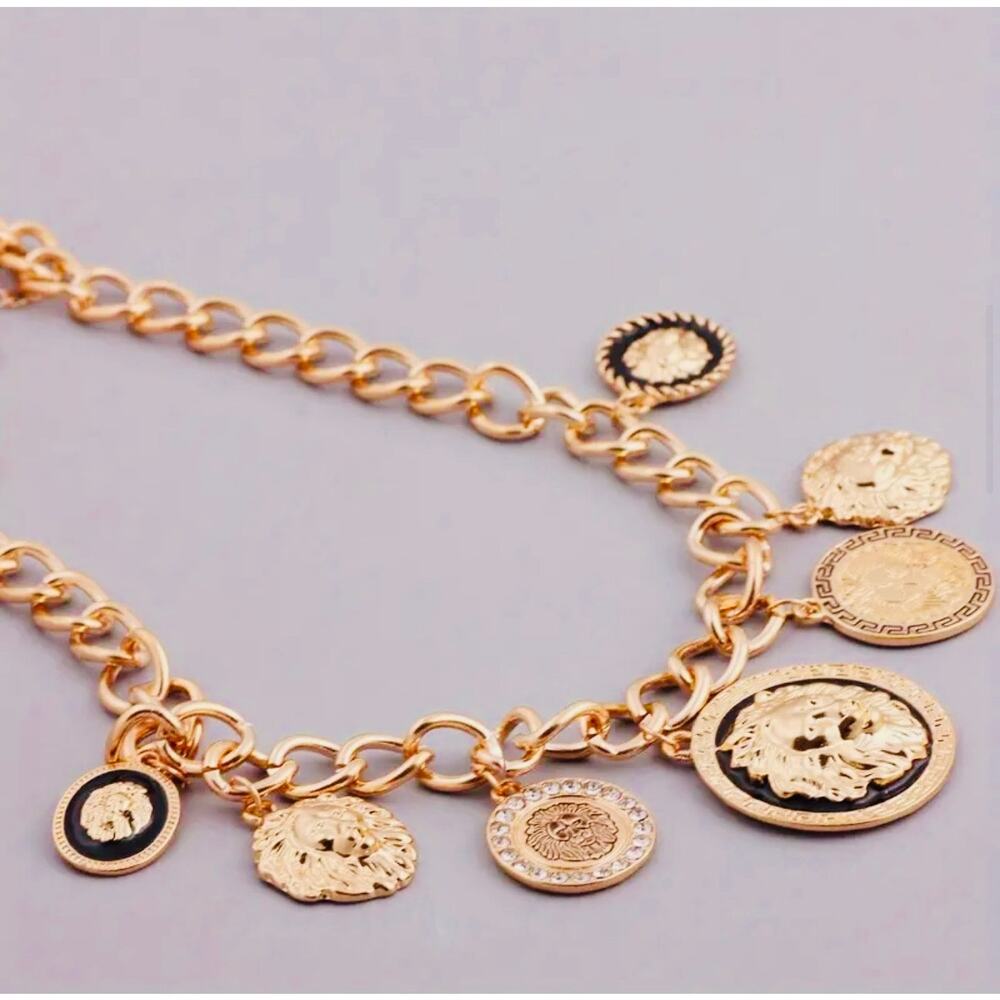NECKLACE: Golden-Tone Lion Head Thick Chain w/Lg Alloy Pendant & Zirconias, NWOT - Picture 10 of 16